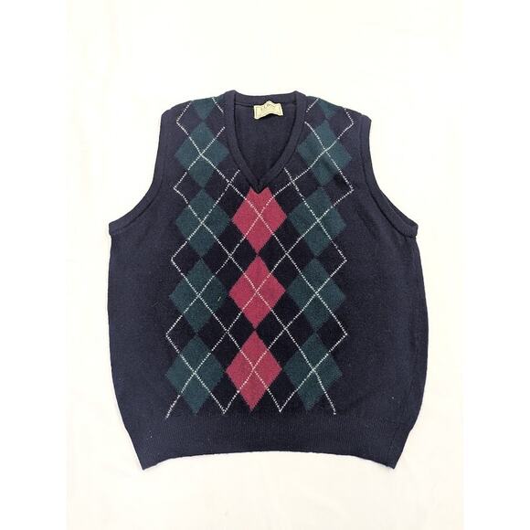 Vintage LL Bean Wool Sweater Vest Argyle Blue XL Ireland Lambswool Scotland - Picture 2 of 7